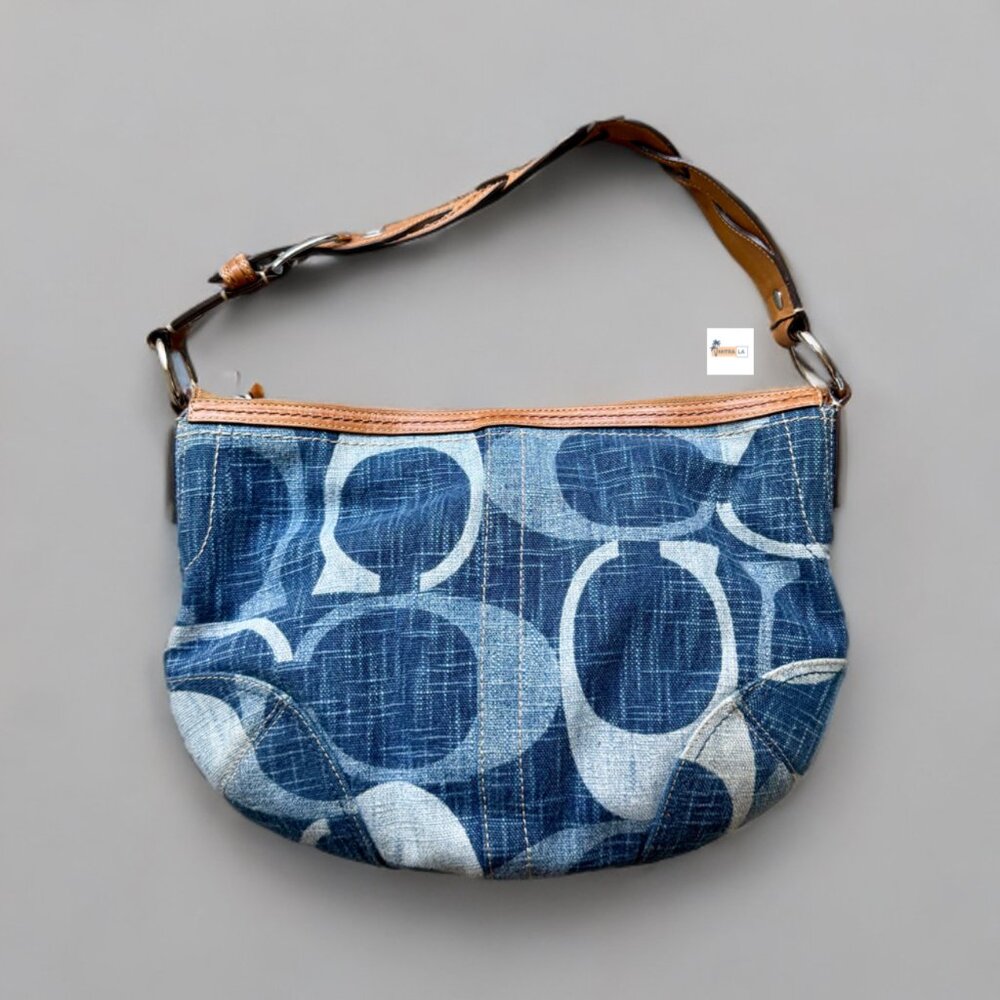 Coach Blue Denim Jumbo Signature Hobo Shoulder Bag F12190 - Picture 2 of 8